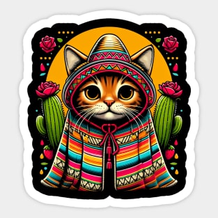 Cinco De Mayo Funny Mexican Cat Sombrero Poncho Men Women Sticker